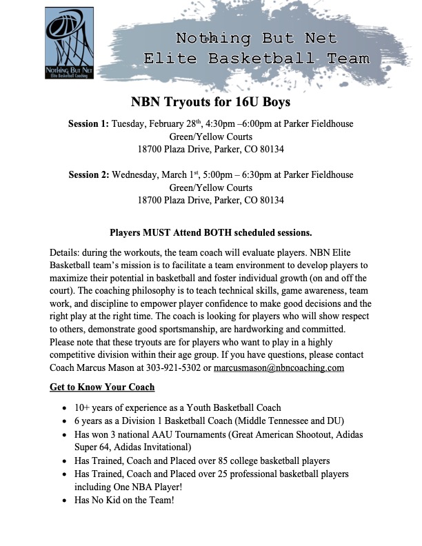 NBN Team Tryout Flyer 2023