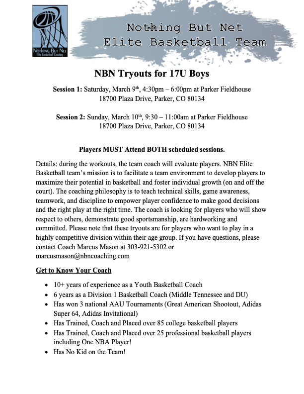 NBN Team Tryout Flyer 2024